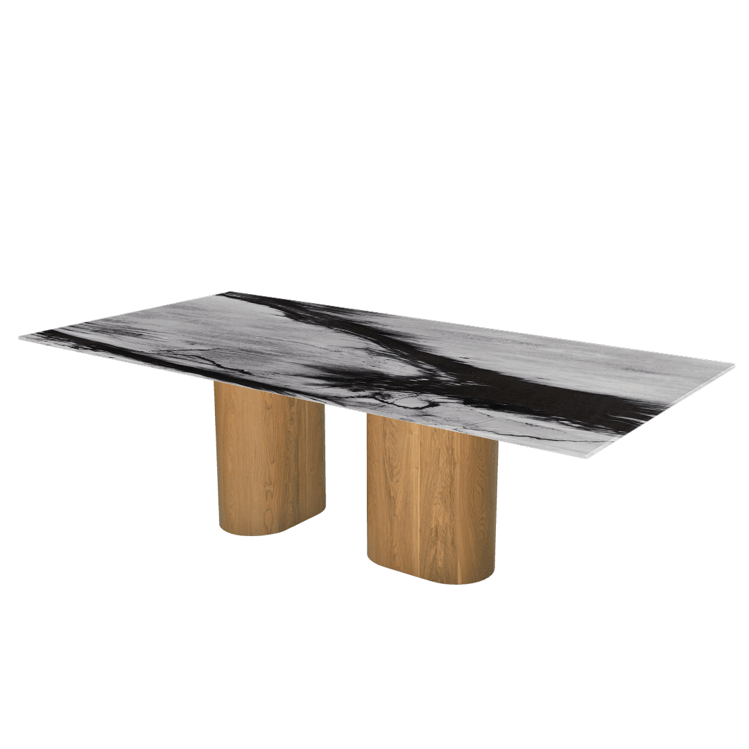 Mix & Match Oval Shaped Marble Dining Table with Pedro Ash Wood Base (2.4m x 1.2m)