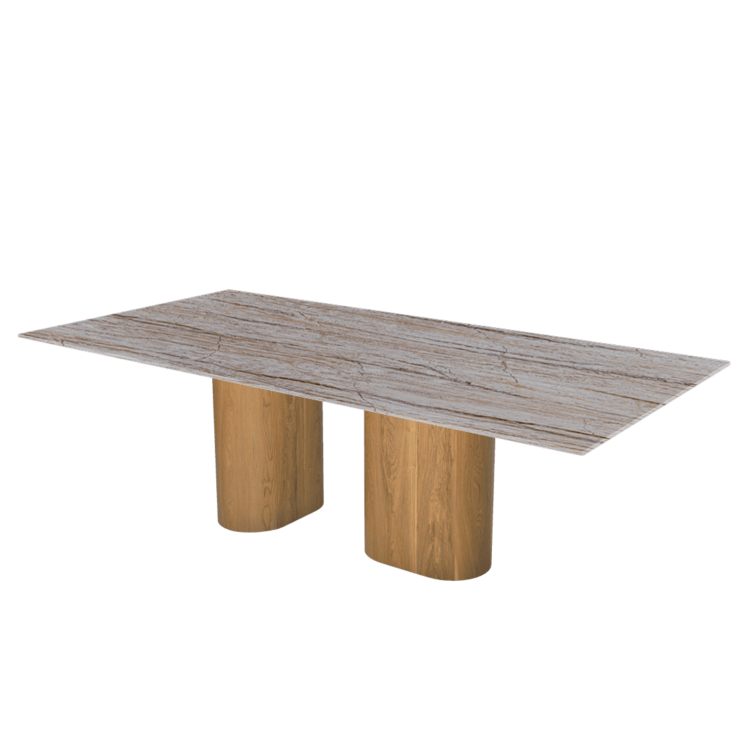 Mix & Match Oval Shaped Marble Dining Table with Pedro Ash Wood Base (2.4m x 1.2m)
