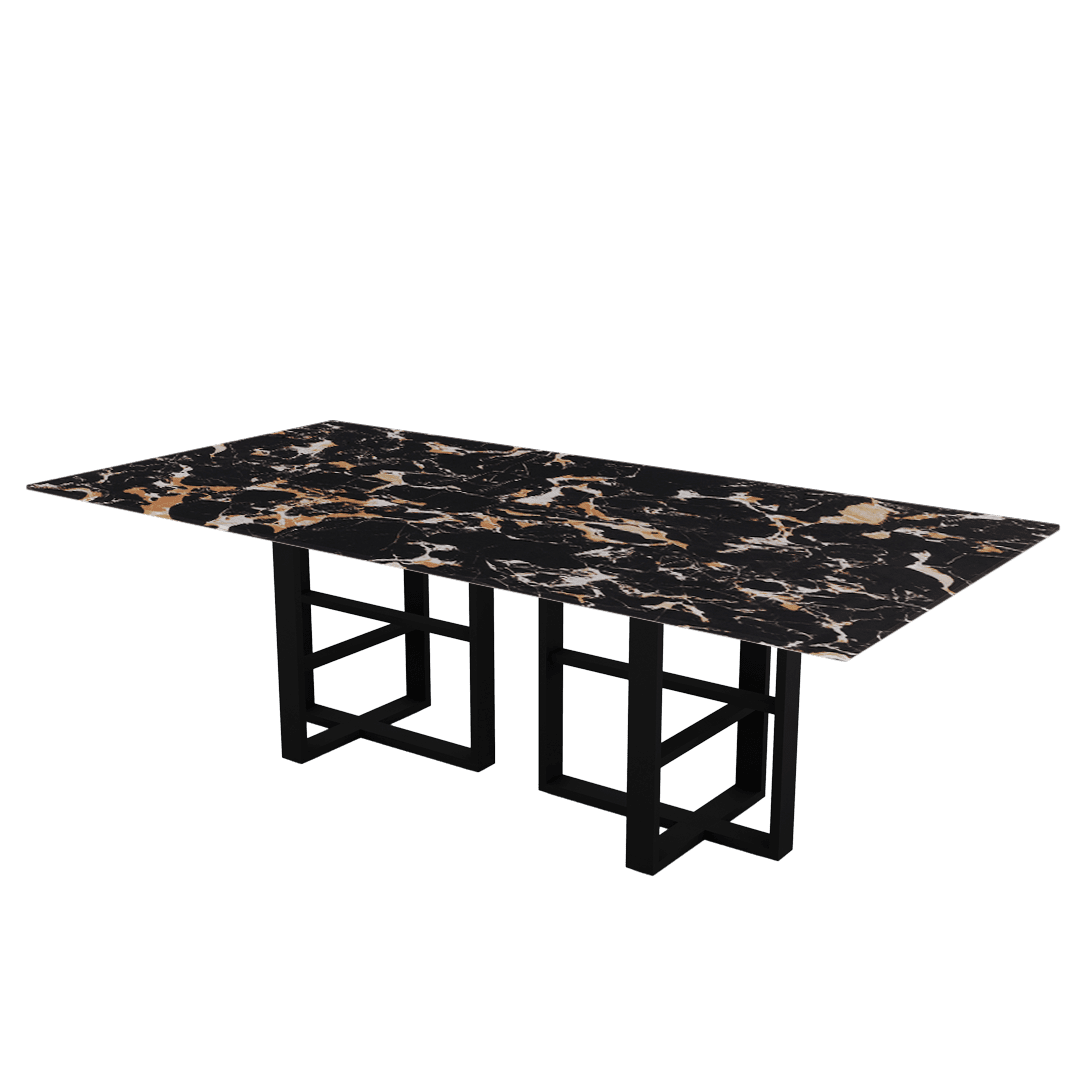 Industrial Chic Rectangular Marble Dining Table with Beck Black Metal Base (2.4m x 1.2m)