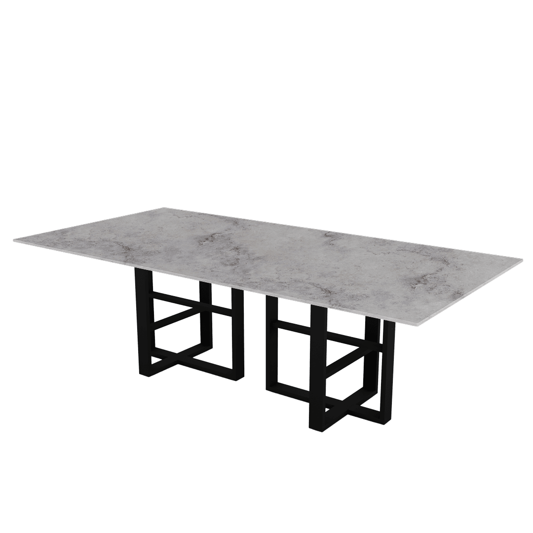 Industrial Chic Rectangular Marble Dining Table with Beck Black Metal Base (2.4m x 1.2m)