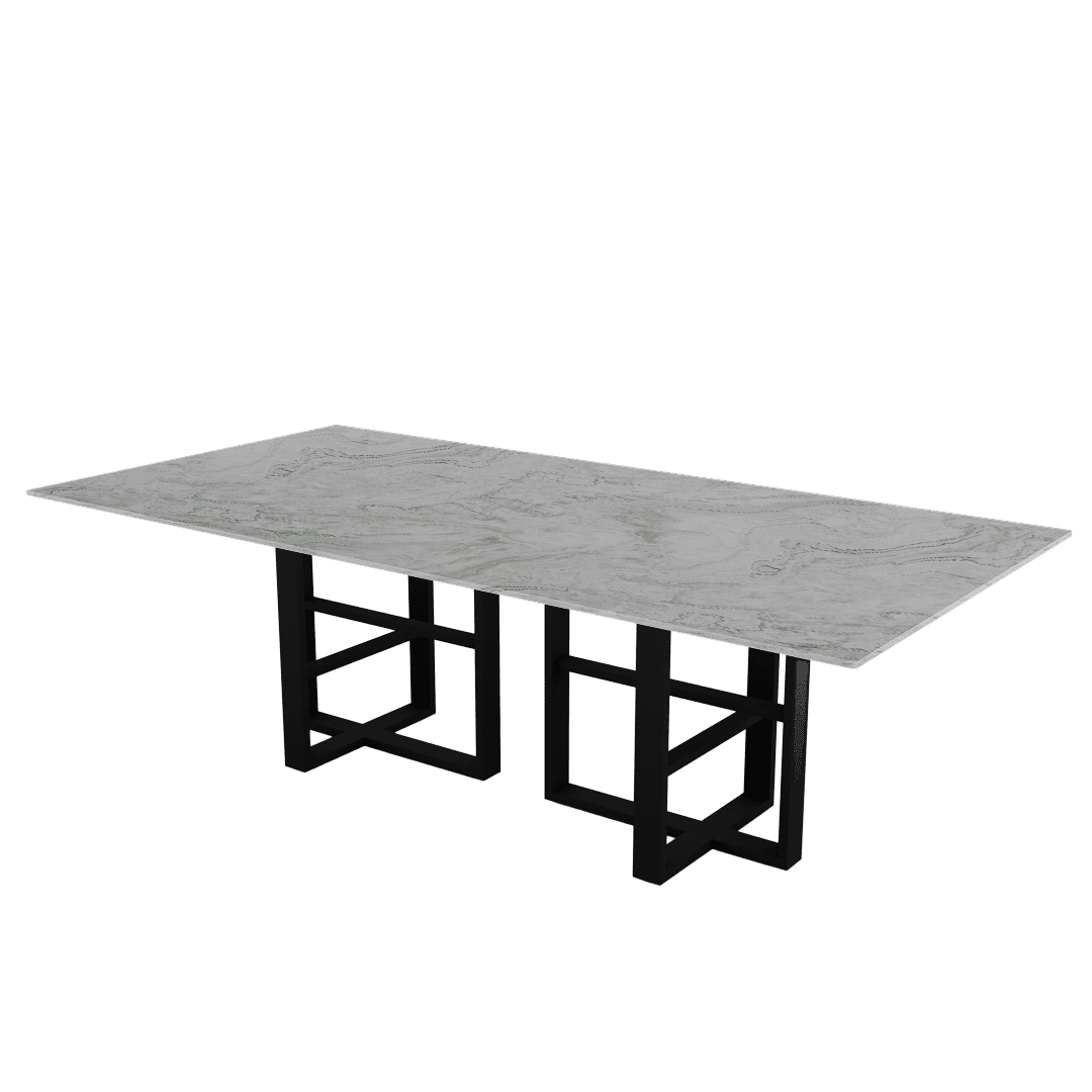 Industrial Chic Rectangular Marble Dining Table with Beck Black Metal Base (2.4m x 1.2m)