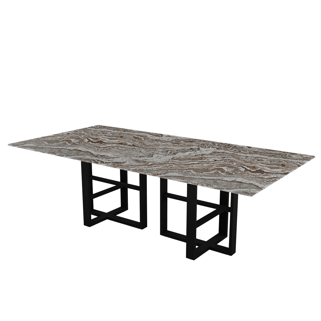 Industrial Chic Rectangular Marble Dining Table with Beck Black Metal Base (2.4m x 1.2m)