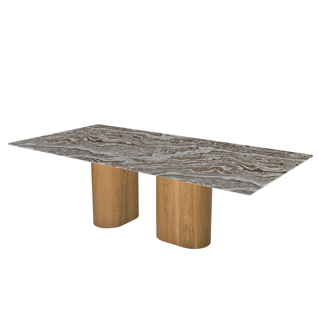 Mix & Match Oval Shaped Marble Dining Table with Pedro Ash Wood Base (2.4m x 1.2m)
