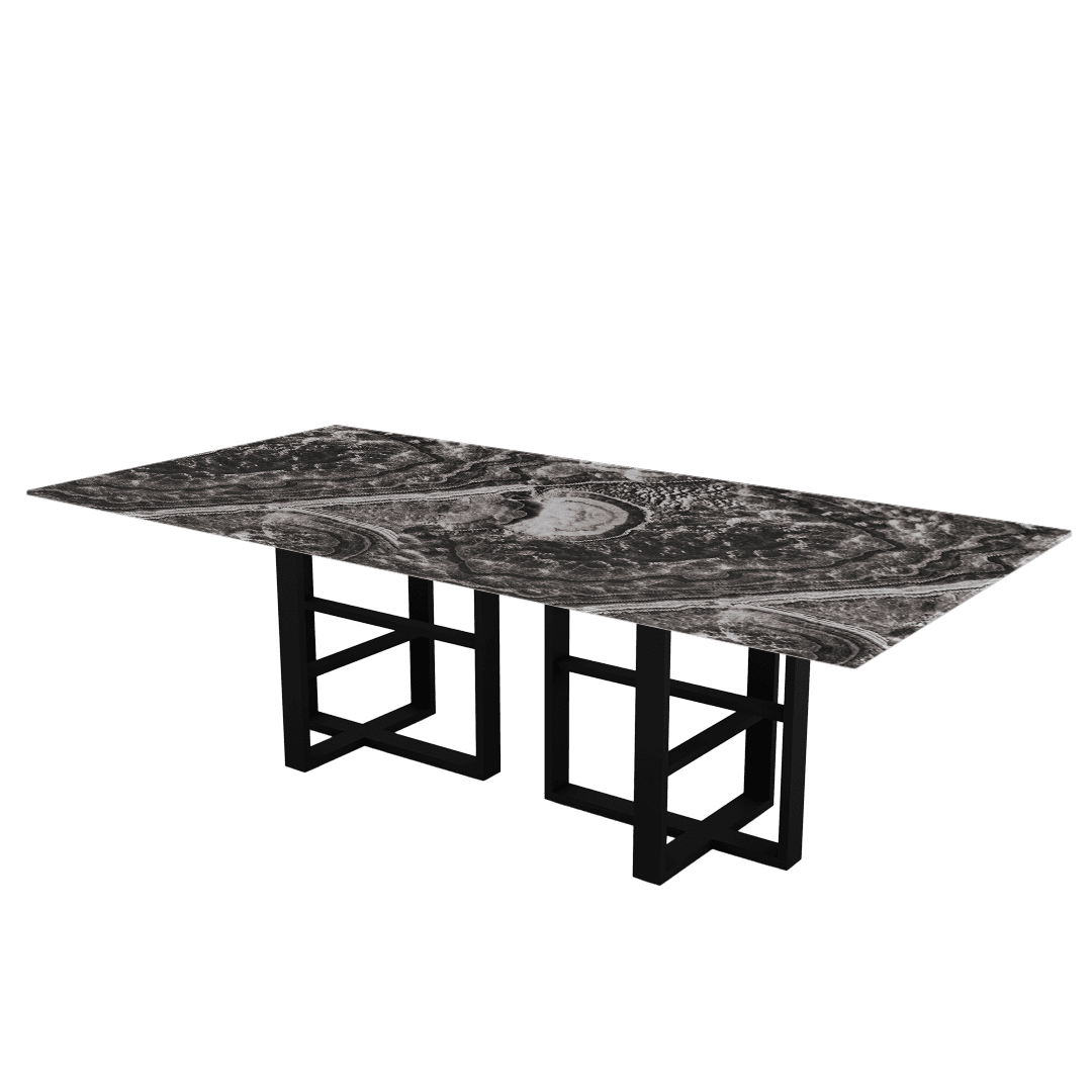 Industrial Chic Rectangular Marble Dining Table with Beck Black Metal Base (2.4m x 1.2m)