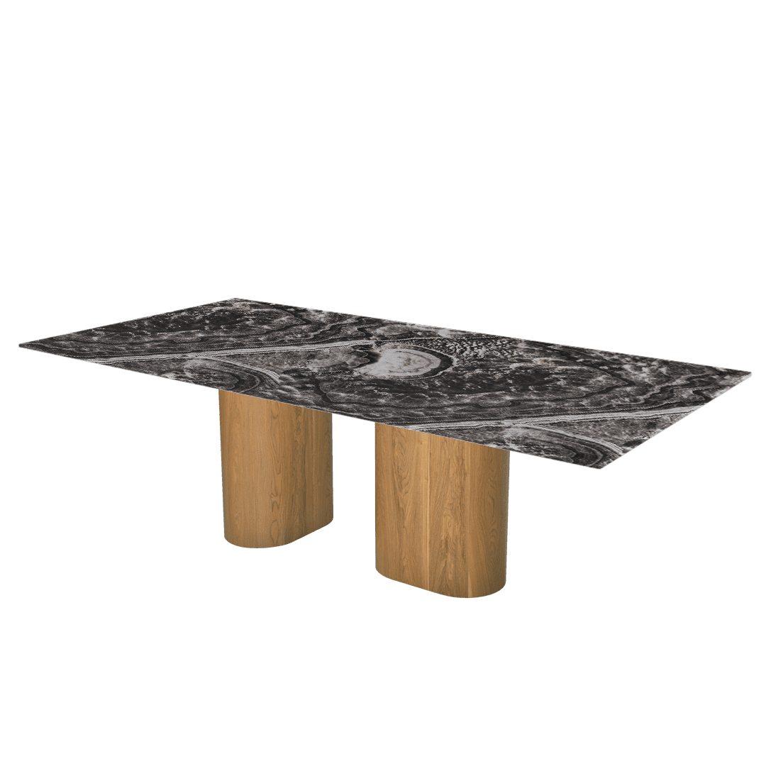 Mix & Match Oval Shaped Marble Dining Table with Pedro Ash Wood Base (2.4m x 1.2m)