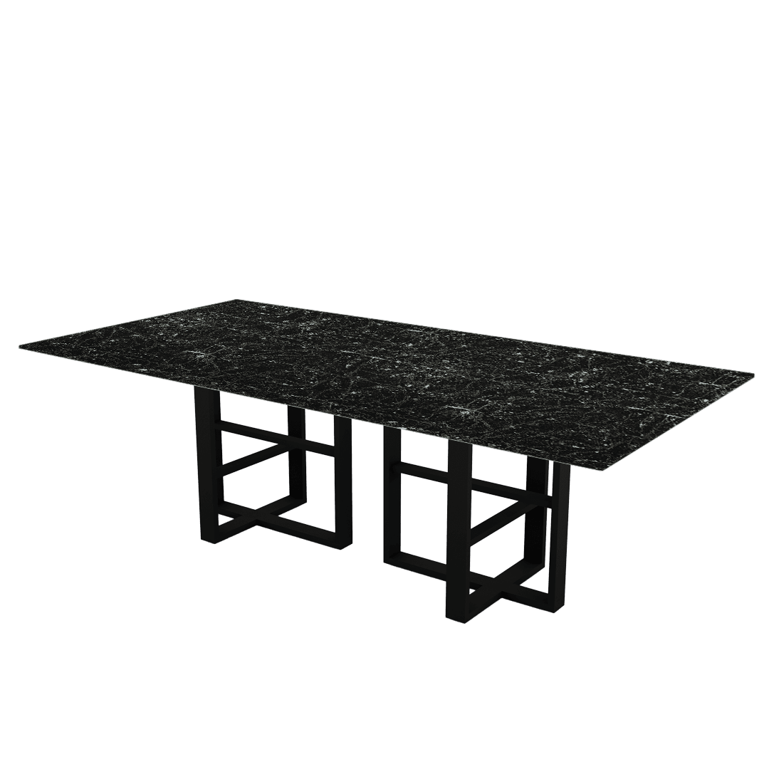 Industrial Chic Rectangular Marble Dining Table with Beck Black Metal Base (2.4m x 1.2m)