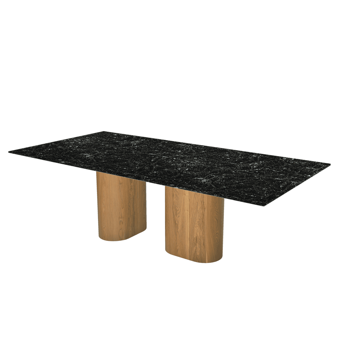 Mix & Match Oval Shaped Marble Dining Table with Pedro Ash Wood Base (2.4m x 1.2m)
