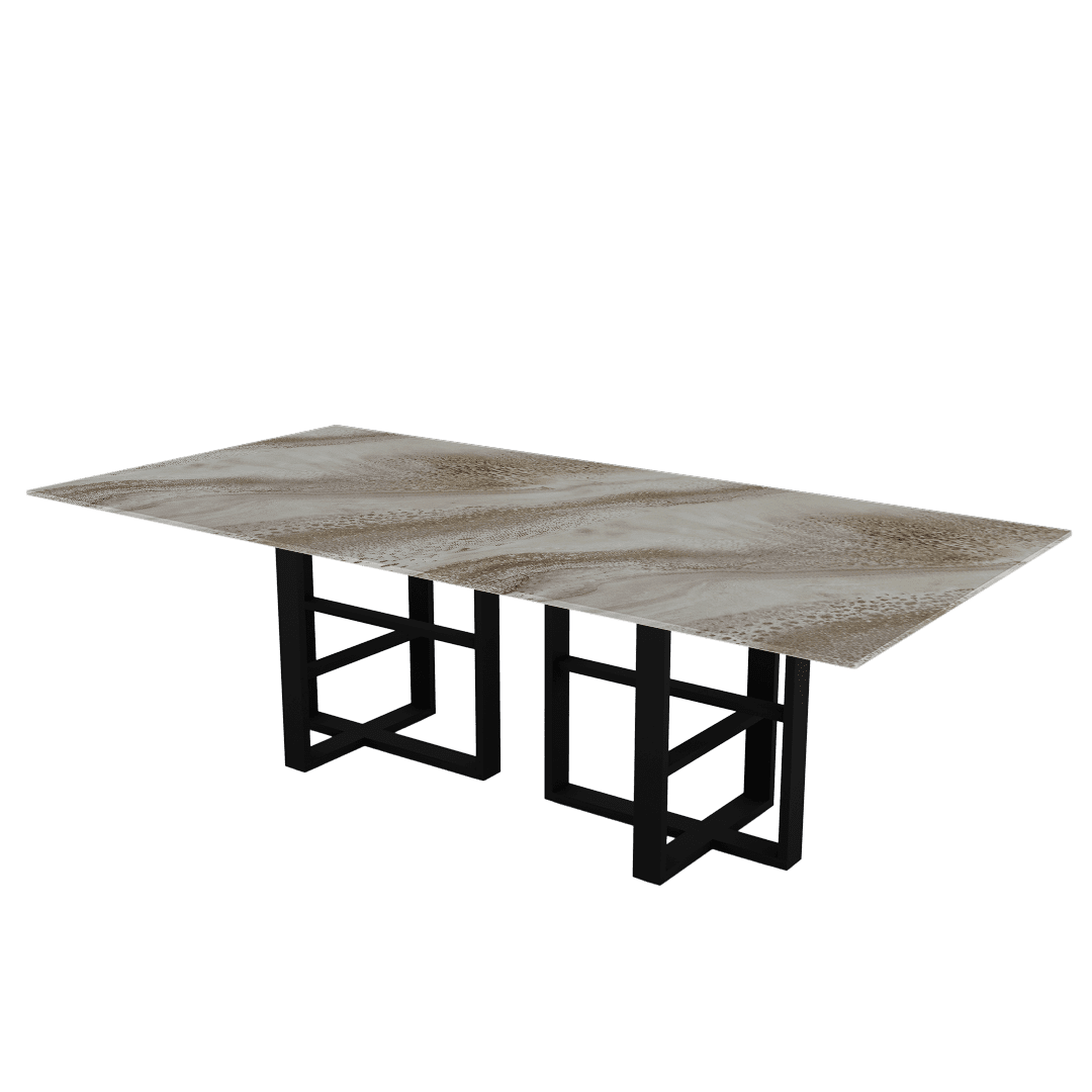 Industrial Chic Rectangular Marble Dining Table with Beck Black Metal Base (2.4m x 1.2m)