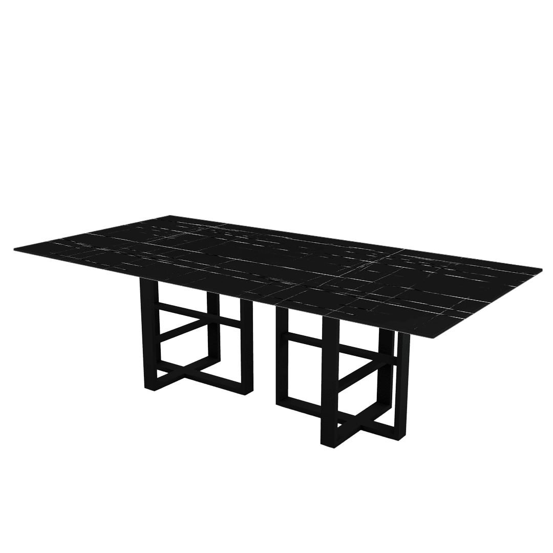 Industrial Chic Rectangular Marble Dining Table with Beck Black Metal Base (2.4m x 1.2m)