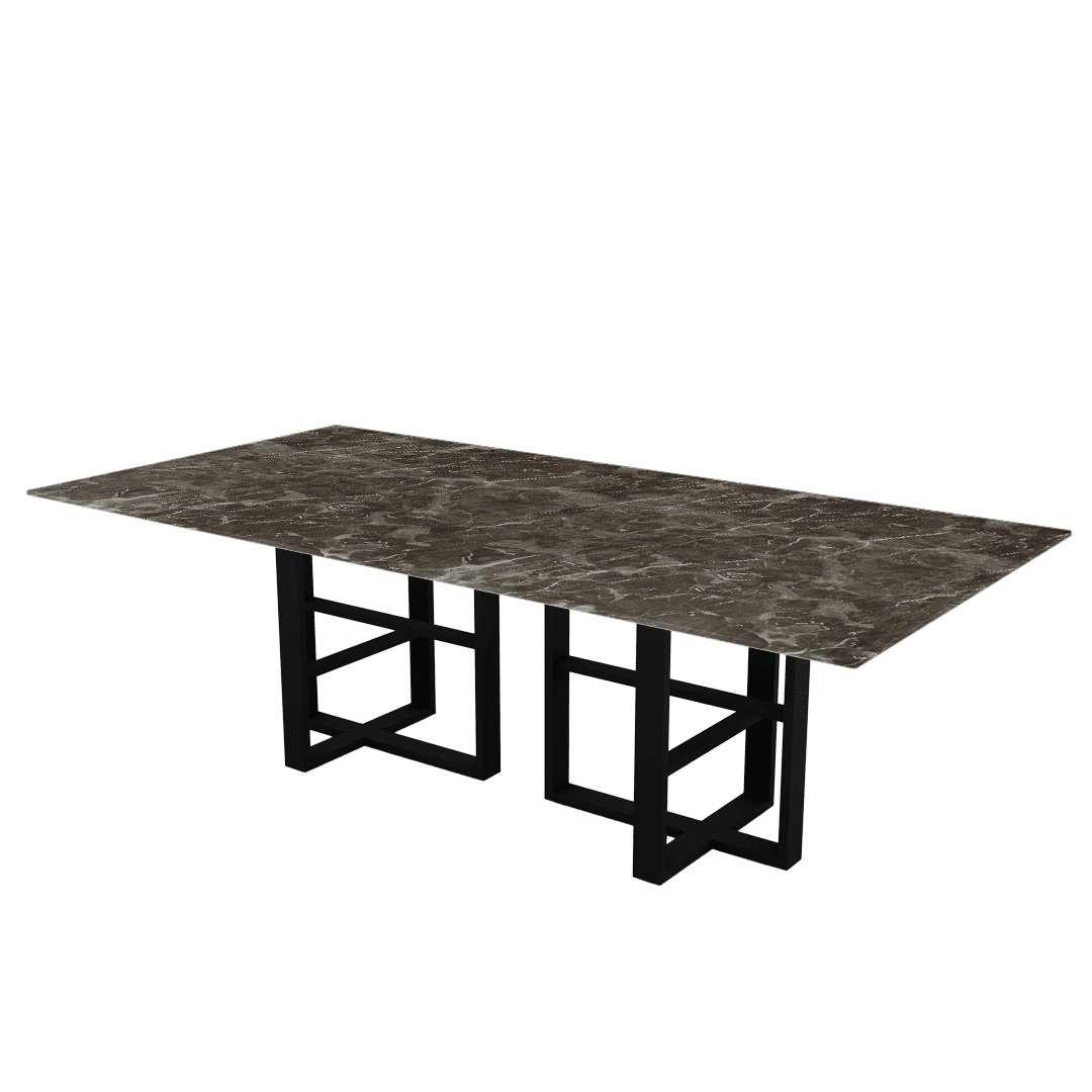 Industrial Chic Rectangular Marble Dining Table with Beck Black Metal Base (2.4m x 1.2m)