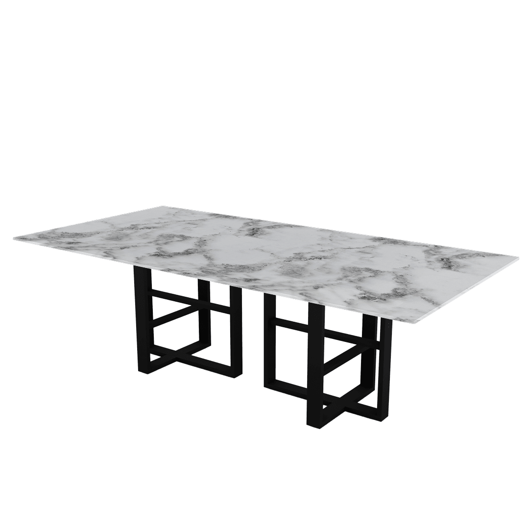 Industrial Chic Rectangular Marble Dining Table with Beck Black Metal Base (2.4m x 1.2m)