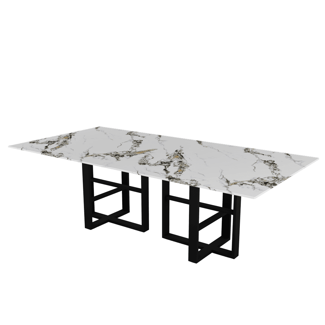 Industrial Chic Rectangular Marble Dining Table with Beck Black Metal Base (2.4m x 1.2m)