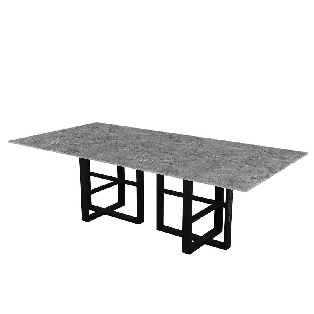 Industrial Chic Rectangular Marble Dining Table with Beck Black Metal Base (2.4m x 1.2m)