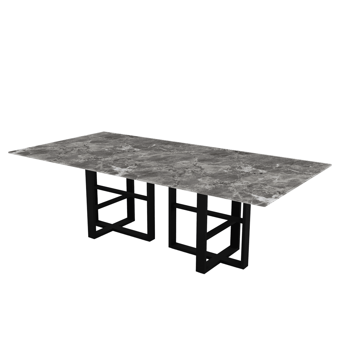 Industrial Chic Rectangular Marble Dining Table with Beck Black Metal Base (2.4m x 1.2m)