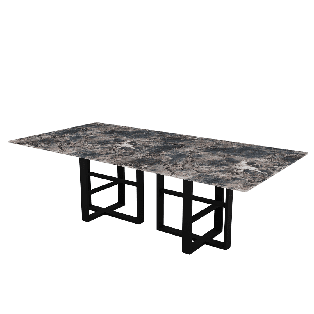 Industrial Chic Rectangular Marble Dining Table with Beck Black Metal Base (2.4m x 1.2m)