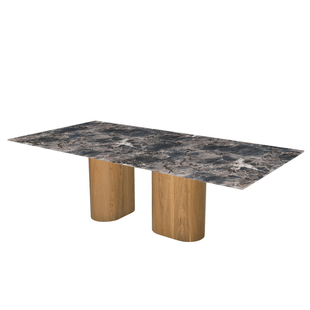 Mix & Match Oval Shaped Marble Dining Table with Pedro Ash Wood Base (2.4m x 1.2m)