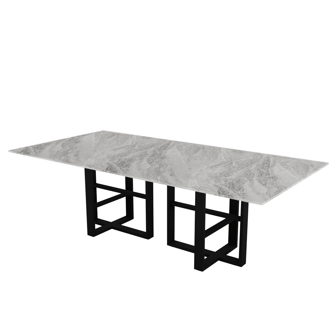 Industrial Chic Rectangular Marble Dining Table with Beck Black Metal Base (2.4m x 1.2m)