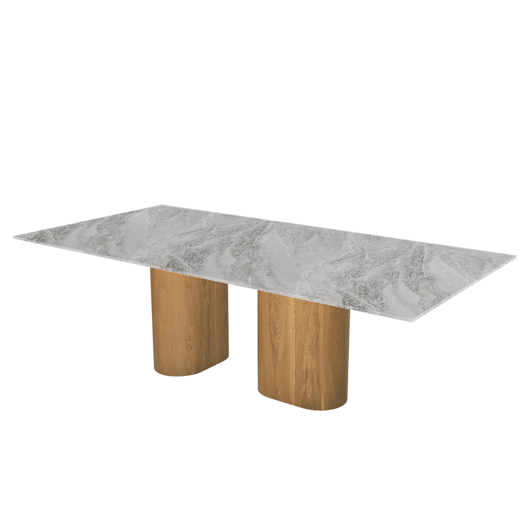 Mix & Match Oval Shaped Marble Dining Table with Pedro Ash Wood Base (2.4m x 1.2m)