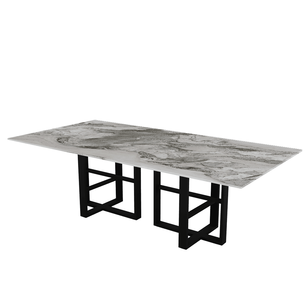 Industrial Chic Rectangular Marble Dining Table with Beck Black Metal Base (2.4m x 1.2m)