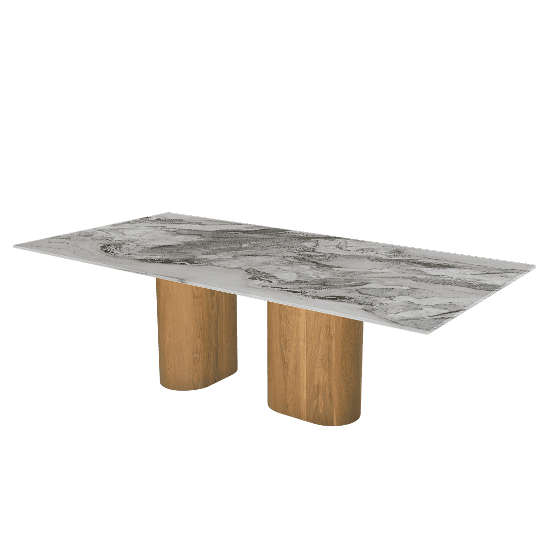 Mix & Match Oval Shaped Marble Dining Table with Pedro Ash Wood Base (2.4m x 1.2m)
