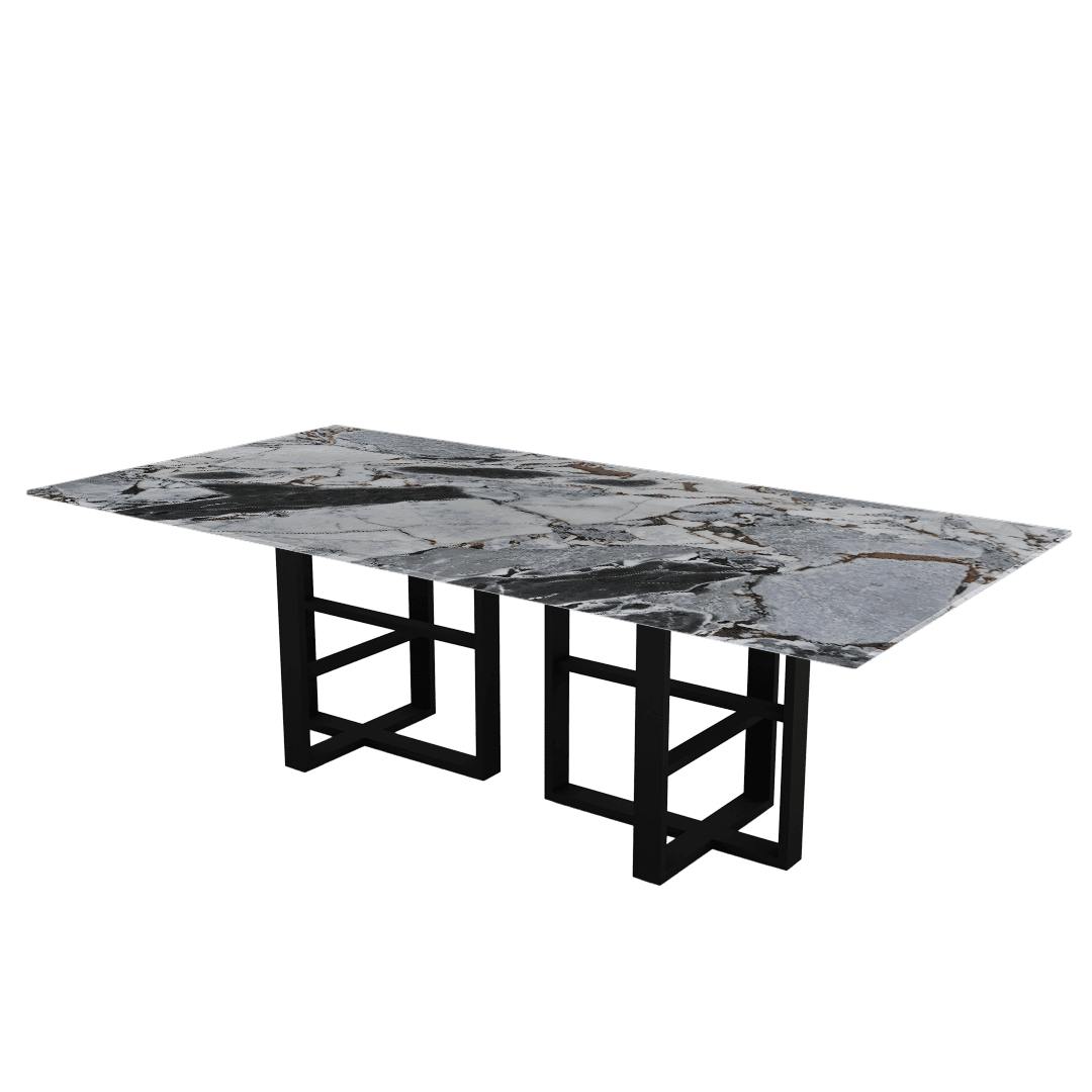 Industrial Chic Rectangular Marble Dining Table with Beck Black Metal Base (2.4m x 1.2m)