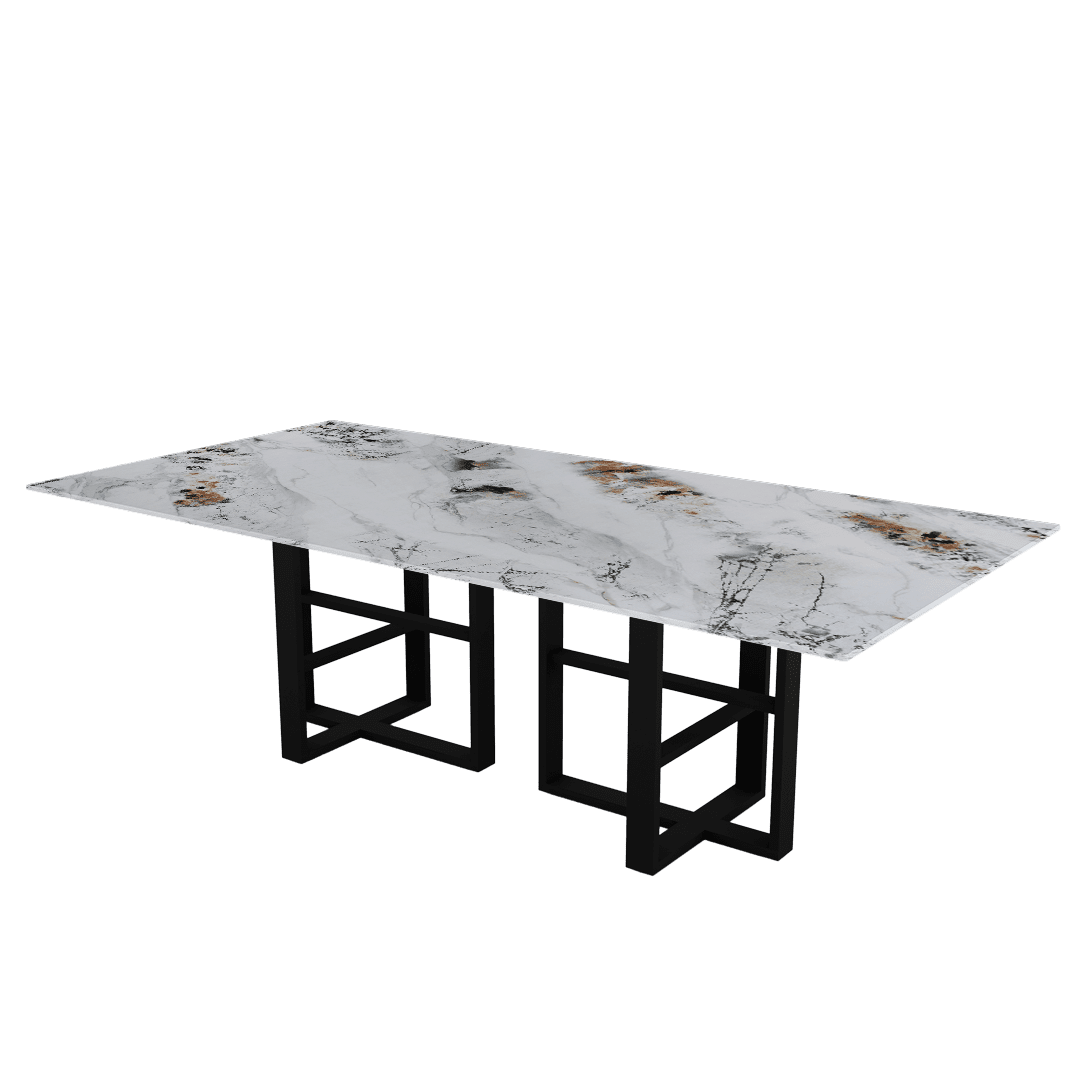 Industrial Chic Rectangular Marble Dining Table with Beck Black Metal Base (2.4m x 1.2m)