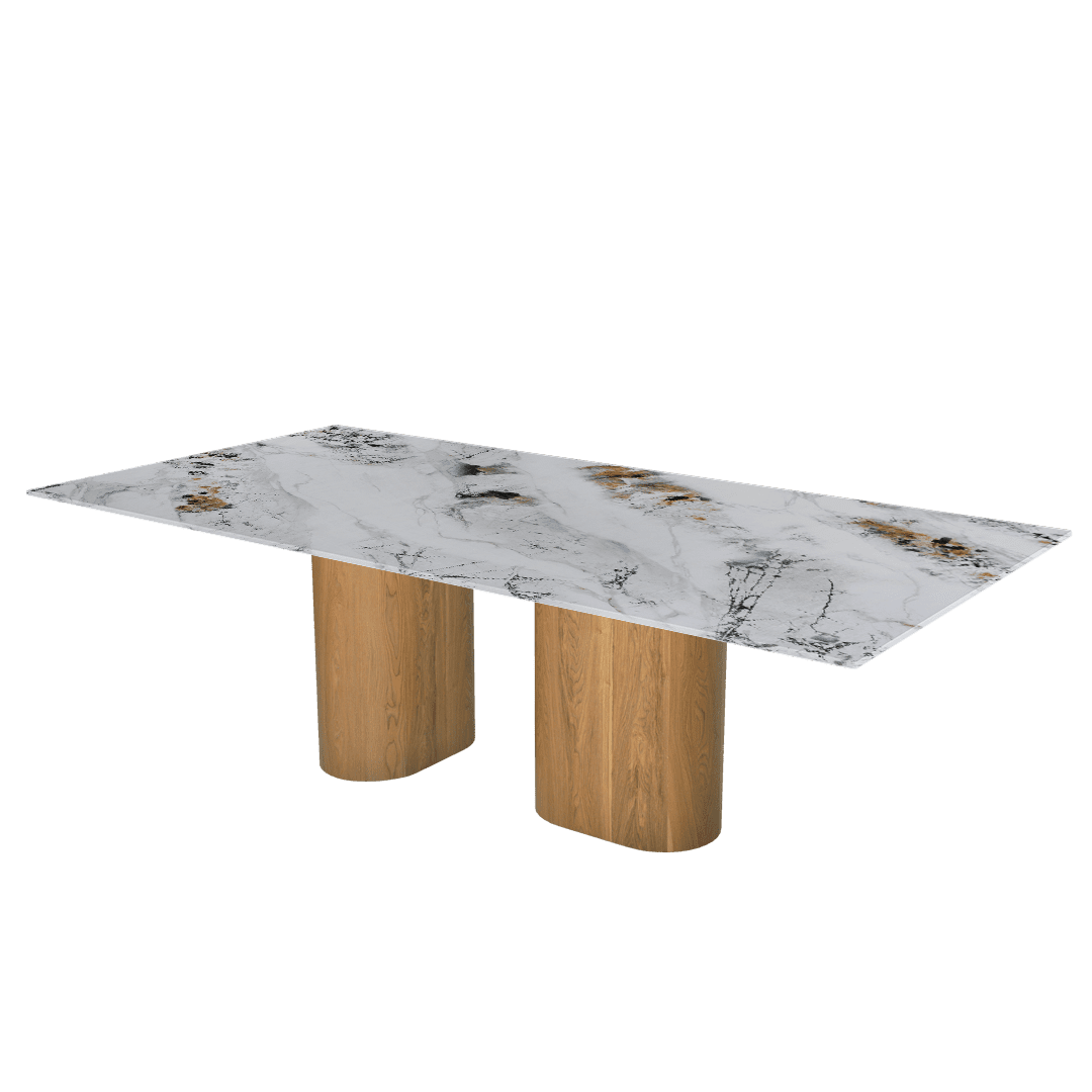 Mix & Match Oval Shaped Marble Dining Table with Pedro Ash Wood Base (2.4m x 1.2m)