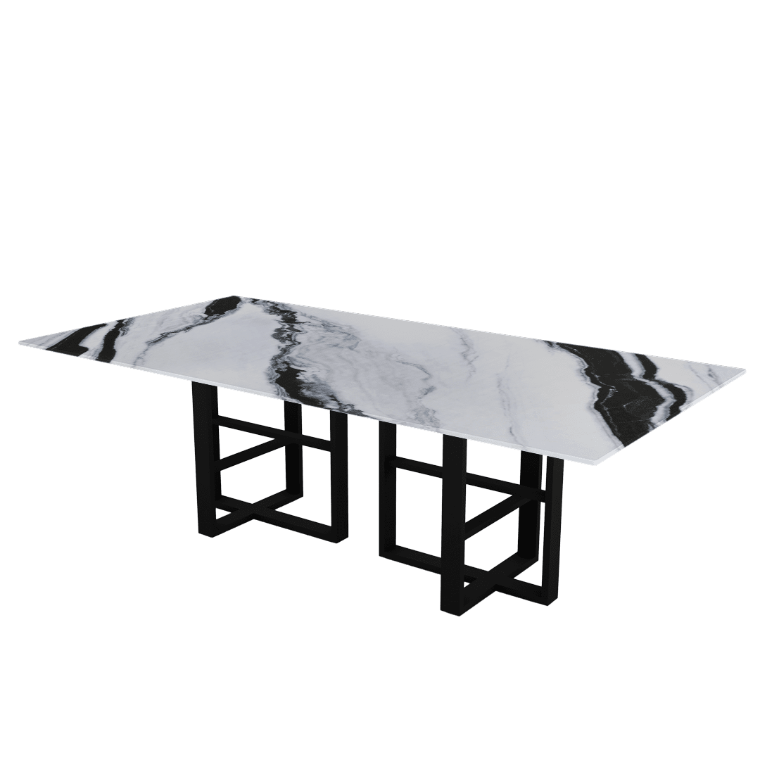 Industrial Chic Rectangular Marble Dining Table with Beck Black Metal Base (2.4m x 1.2m)