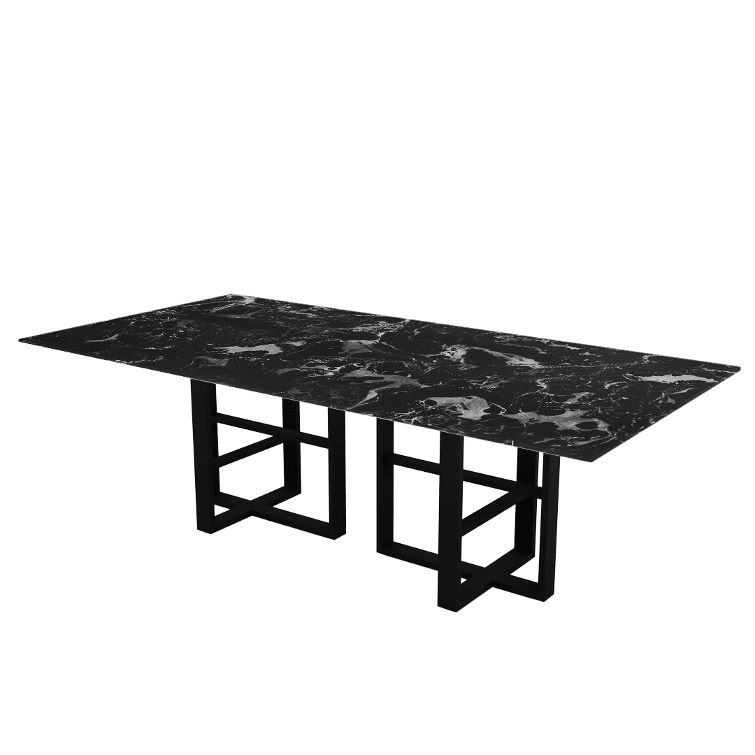 Industrial Chic Rectangular Marble Dining Table with Beck Black Metal Base (2.4m x 1.2m)