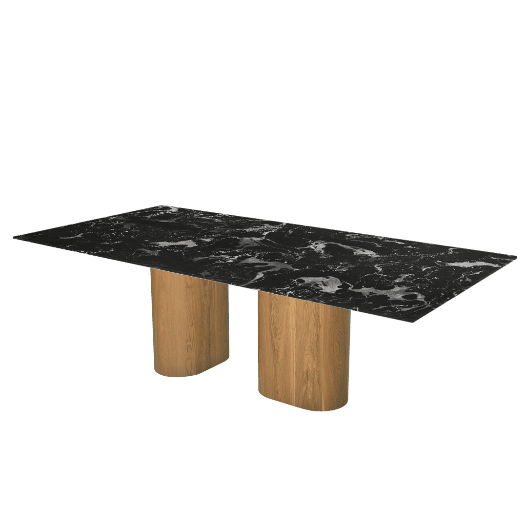 Mix & Match Oval Shaped Marble Dining Table with Pedro Ash Wood Base (2.4m x 1.2m)