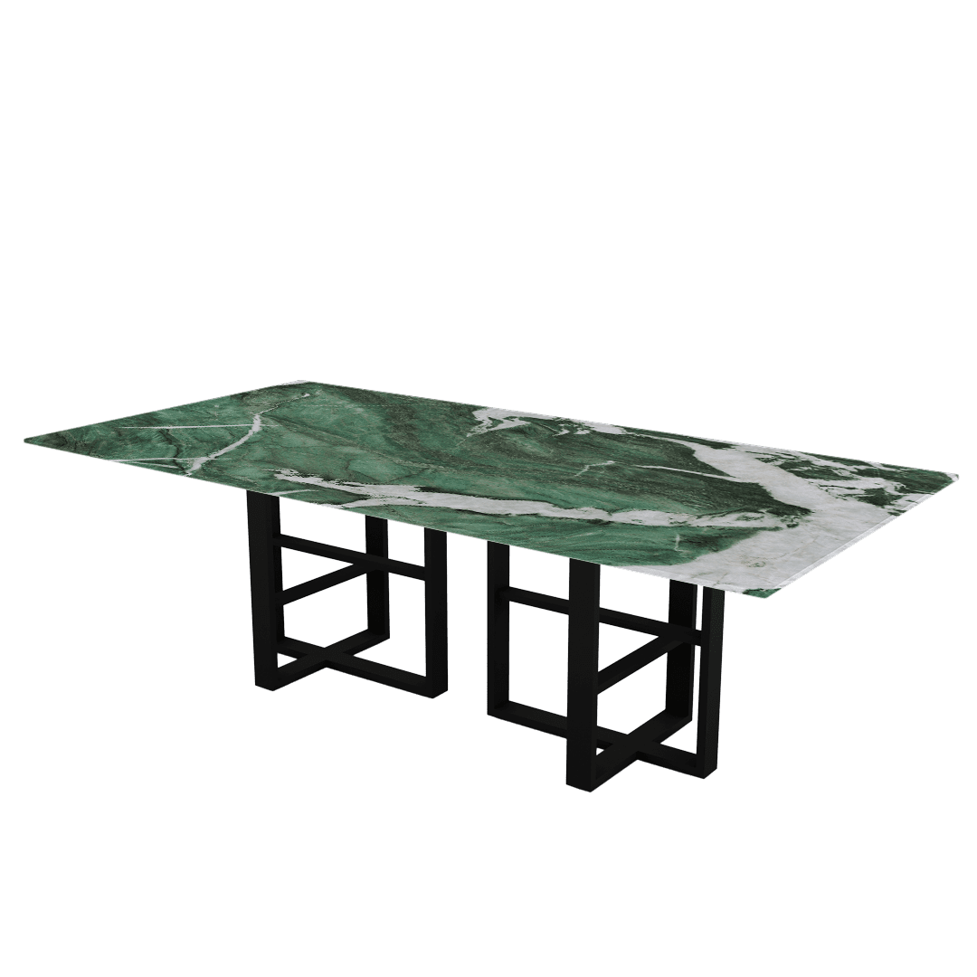 Industrial Chic Rectangular Marble Dining Table with Beck Black Metal Base (2.4m x 1.2m)