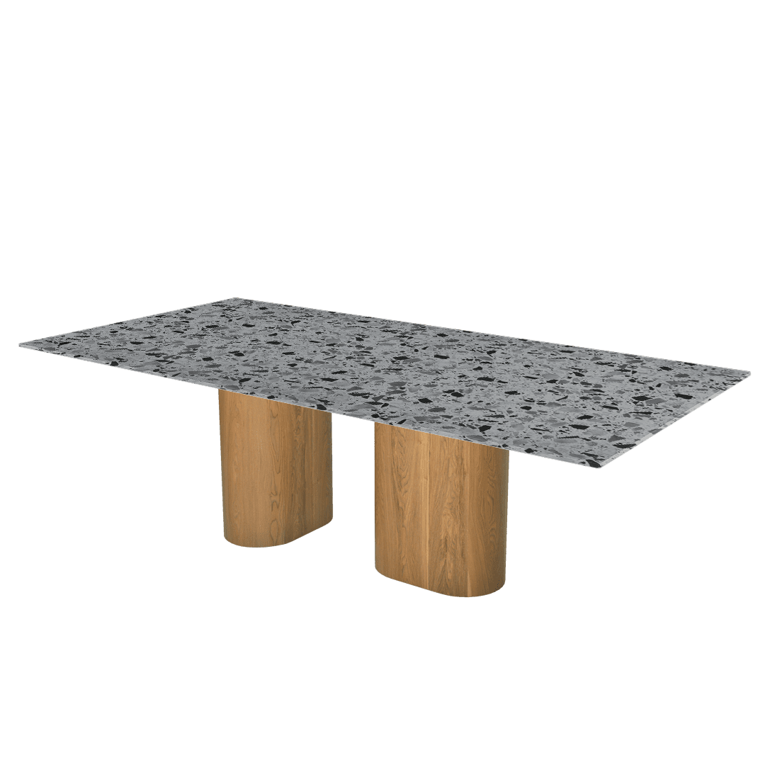 Mix & Match Oval Shaped Marble Dining Table with Pedro Ash Wood Base (2.4m x 1.2m)