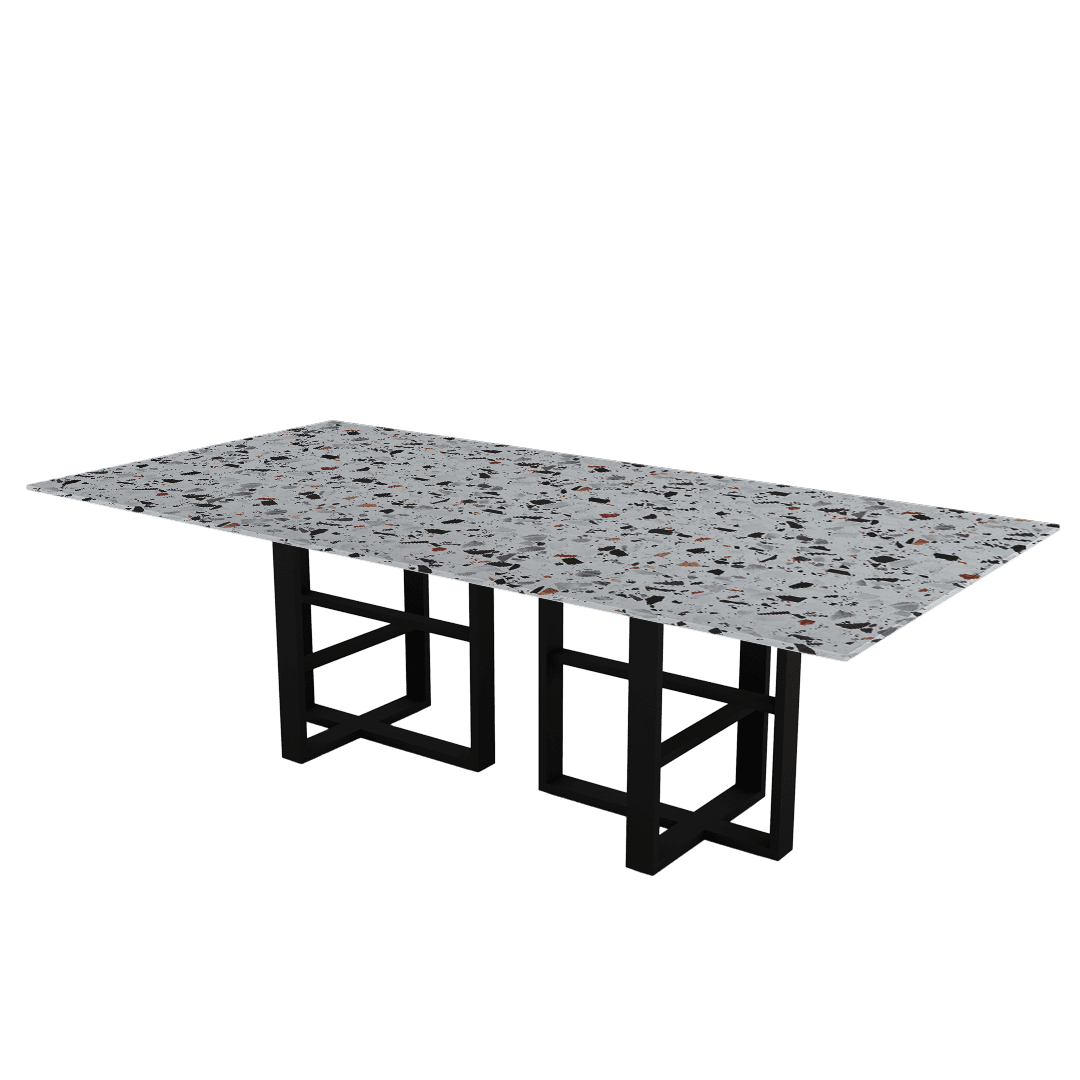 Industrial Chic Rectangular Marble Dining Table with Beck Black Metal Base (2.4m x 1.2m)
