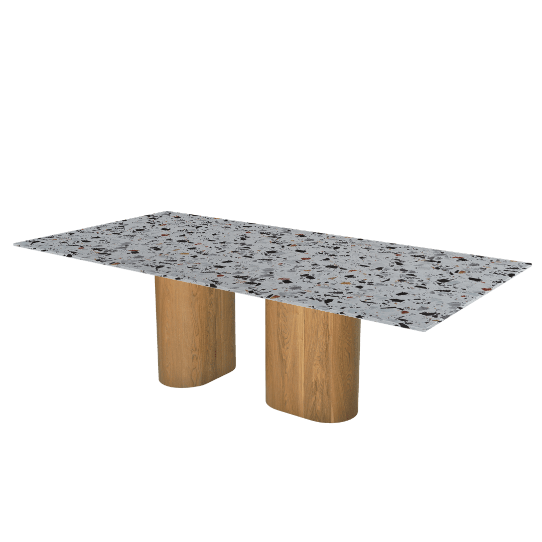 Mix & Match Oval Shaped Marble Dining Table with Pedro Ash Wood Base (2.4m x 1.2m)