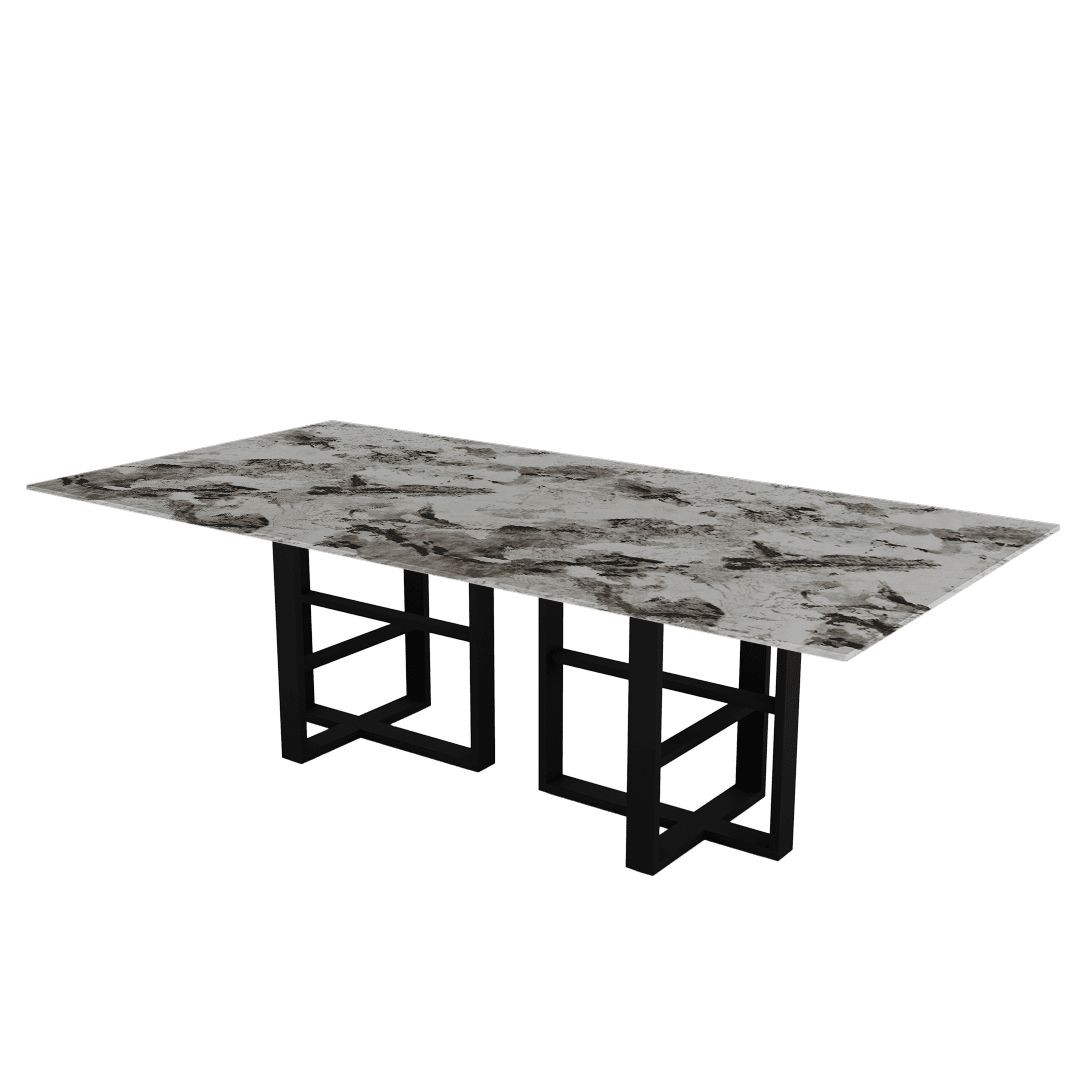 Industrial Chic Rectangular Marble Dining Table with Beck Black Metal Base (2.4m x 1.2m)