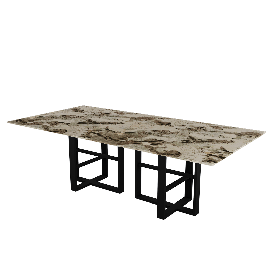 Industrial Chic Rectangular Marble Dining Table with Beck Black Metal Base (2.4m x 1.2m)