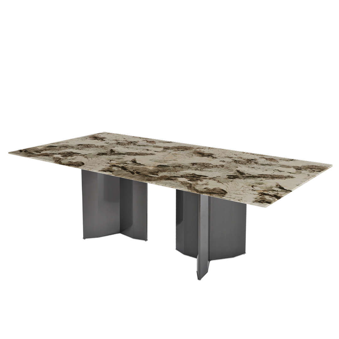 Modern & Versatile Rectangular Marble Dining Table with Yetta Black Titanium Hairline Finish Stainless Steel Base (2.4m x 1.2m)