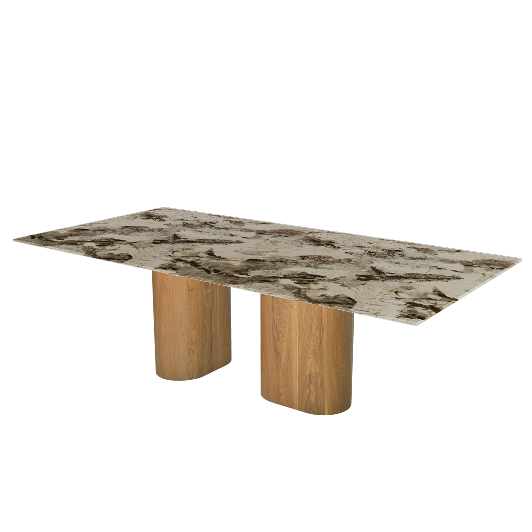Mix & Match Oval Shaped Marble Dining Table with Pedro Ash Wood Base (2.4m x 1.2m)