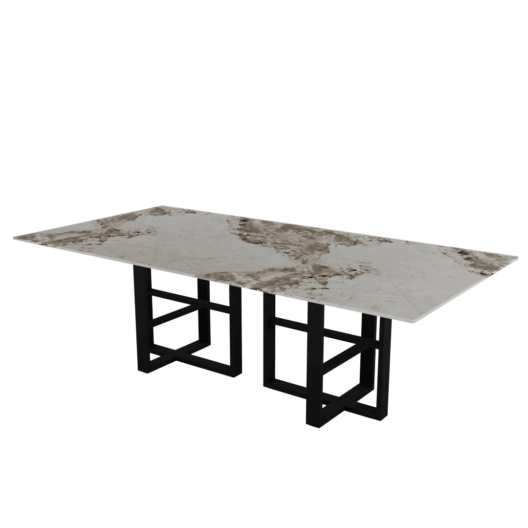 Industrial Chic Rectangular Marble Dining Table with Beck Black Metal Base (2.4m x 1.2m)