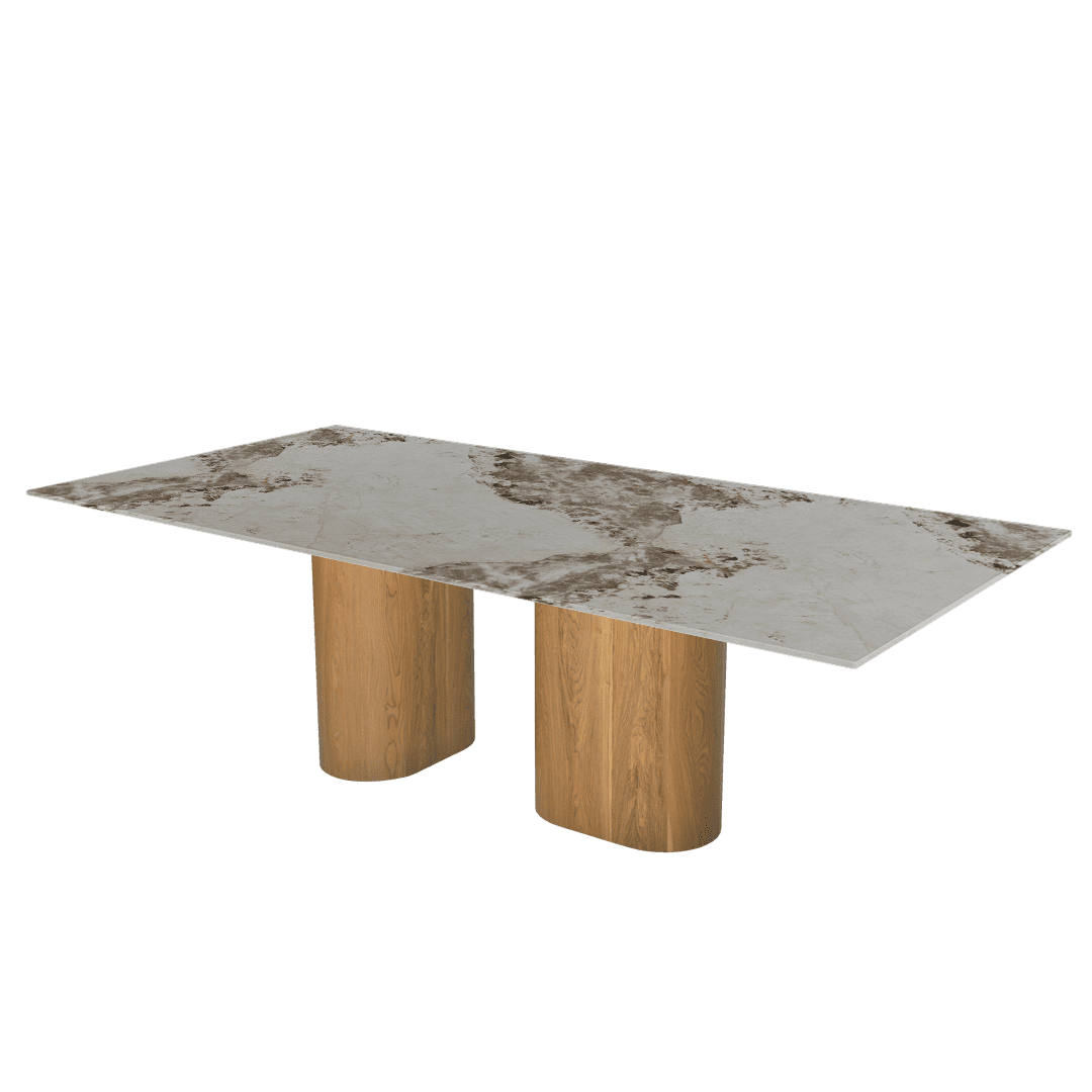 Mix & Match Oval Shaped Marble Dining Table with Pedro Ash Wood Base (2.4m x 1.2m)