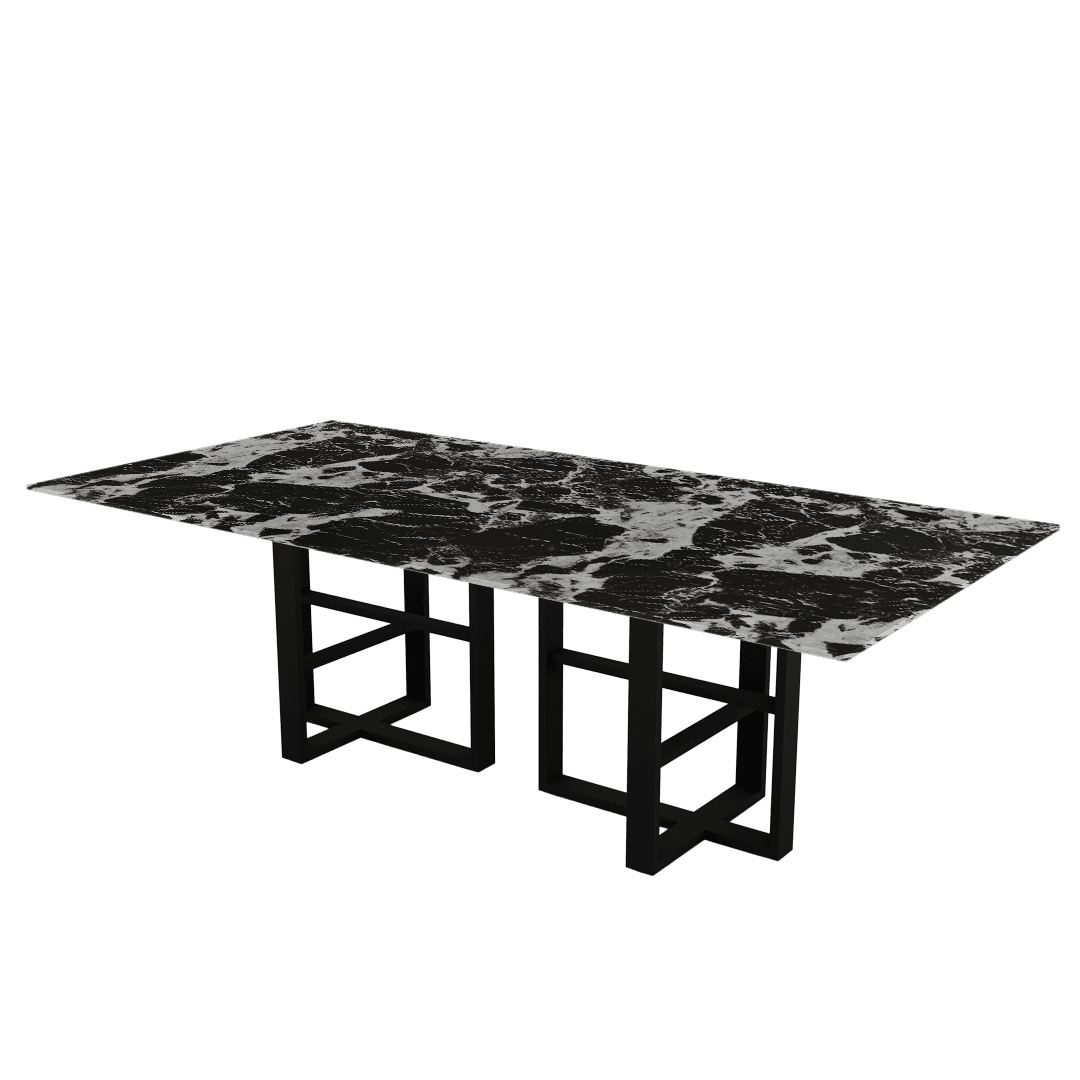 Industrial Chic Rectangular Marble Dining Table with Beck Black Metal Base (2.4m x 1.2m)