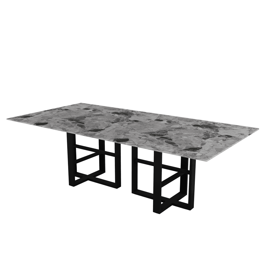 Industrial Chic Rectangular Marble Dining Table with Beck Black Metal Base (2.4m x 1.2m)