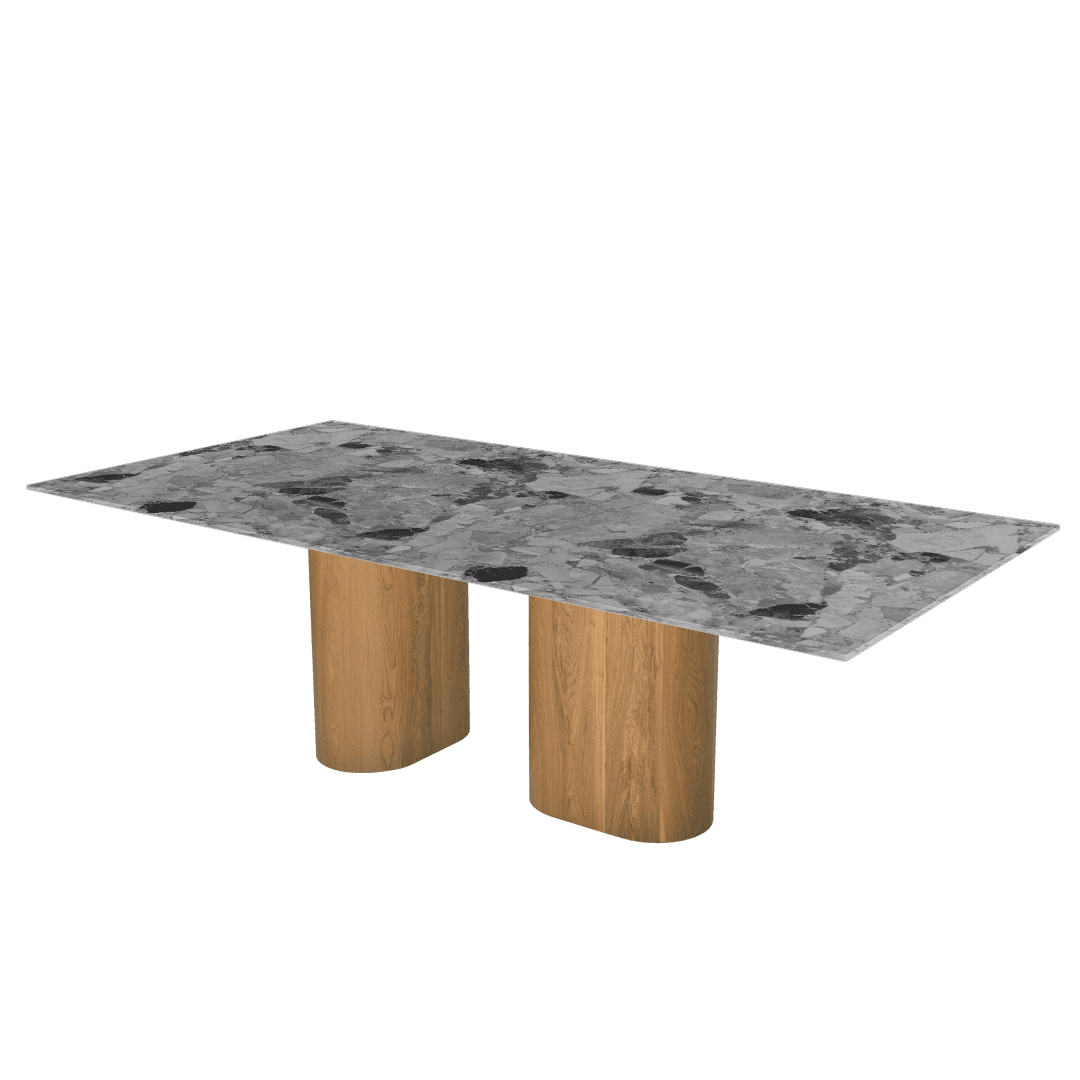 Mix & Match Oval Shaped Marble Dining Table with Pedro Ash Wood Base (2.4m x 1.2m)