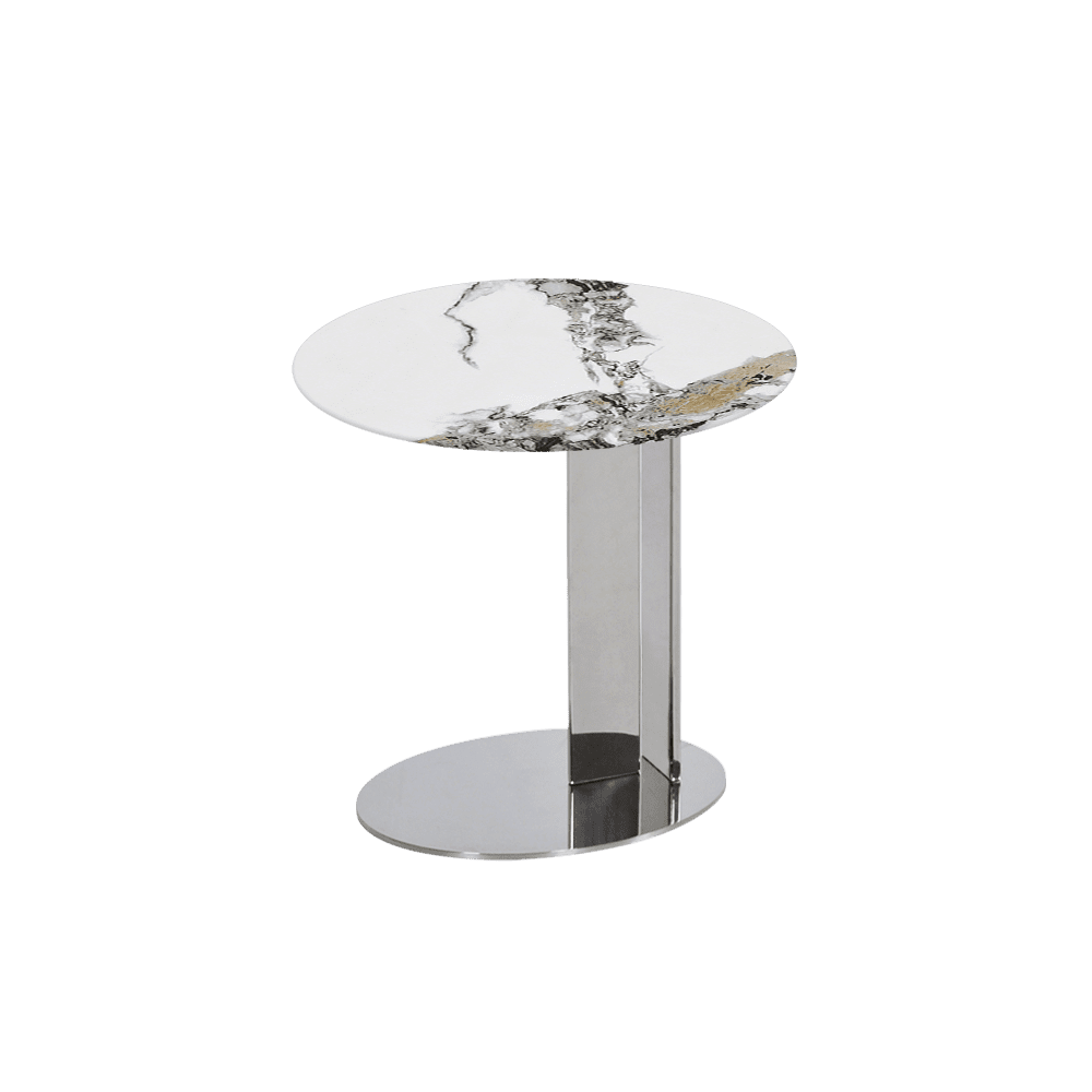 SILVIA Side Table - Mix & Match Marble Top with Silver Coloured Stainless Steel Base(500mm)