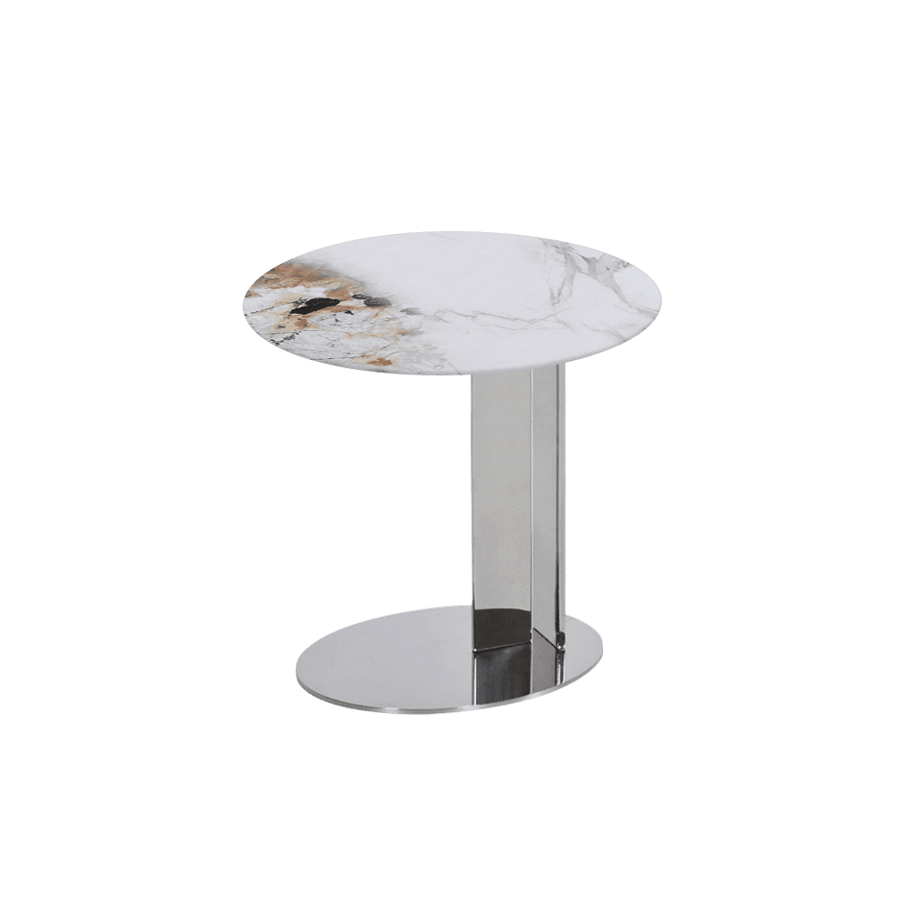 SILVIA Side Table - Mix & Match Marble Top with Silver Coloured Stainless Steel Base(500mm)