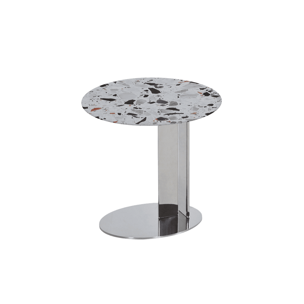 SILVIA Side Table - Mix & Match Marble Top with Silver Coloured Stainless Steel Base(500mm)