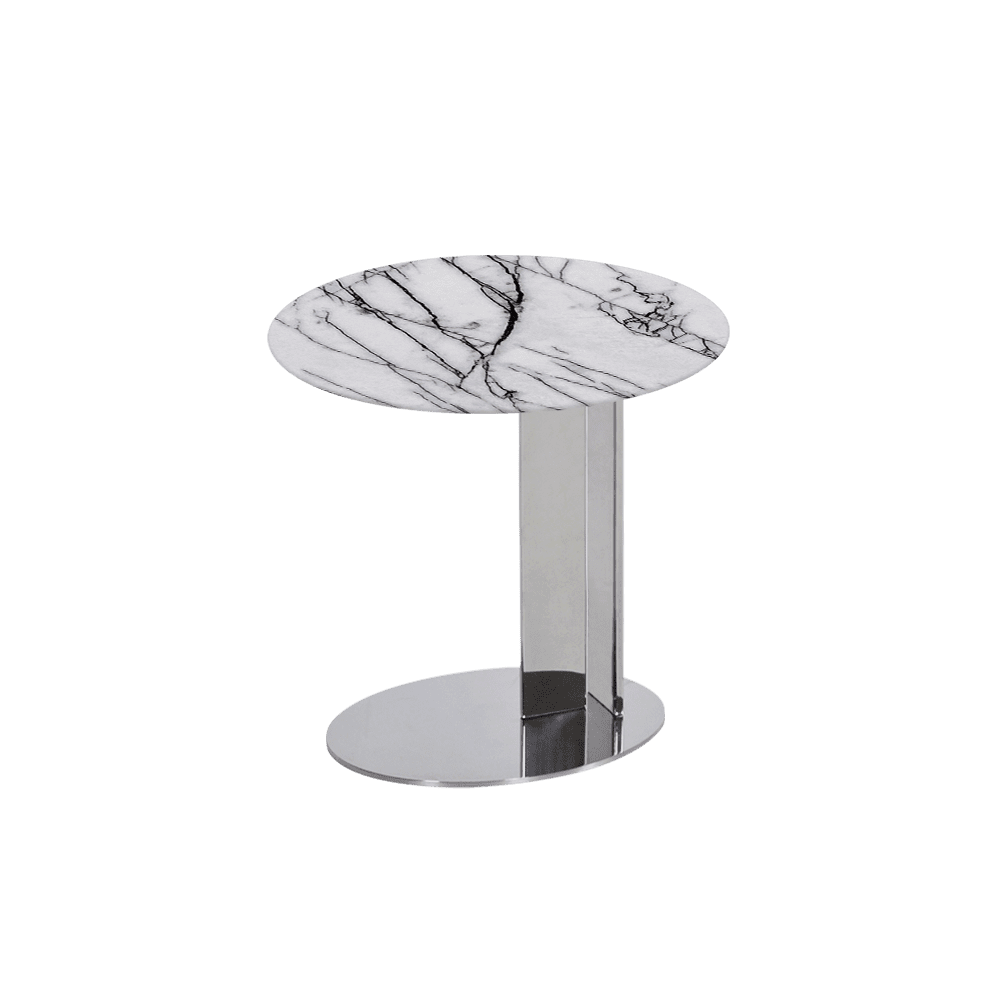 SILVIA Side Table - Mix & Match Marble Top with Silver Coloured Stainless Steel Base(500mm)