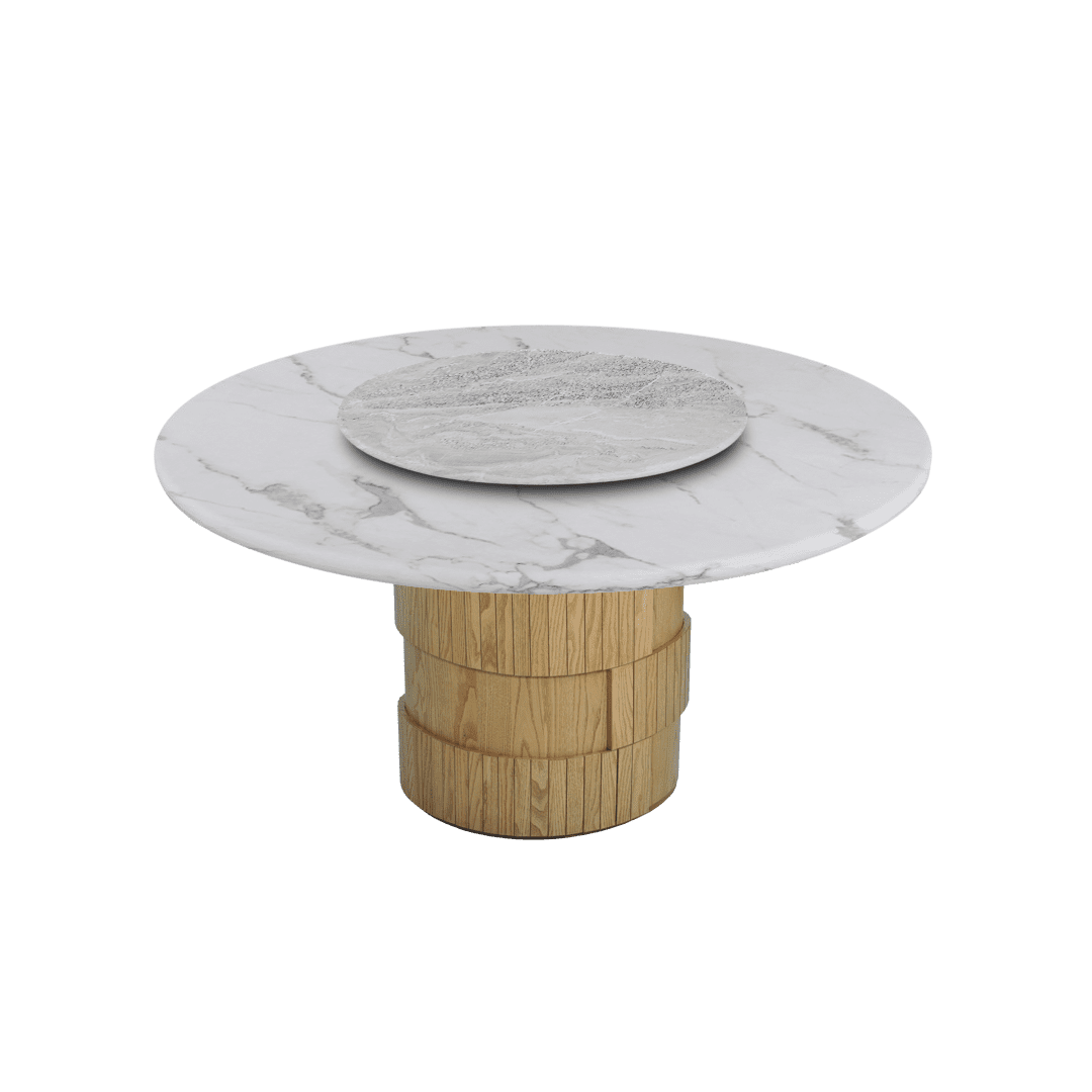 Mix & Match Round Marble Dining Table with Adeline Ash Wood Base (Ø1.5m)