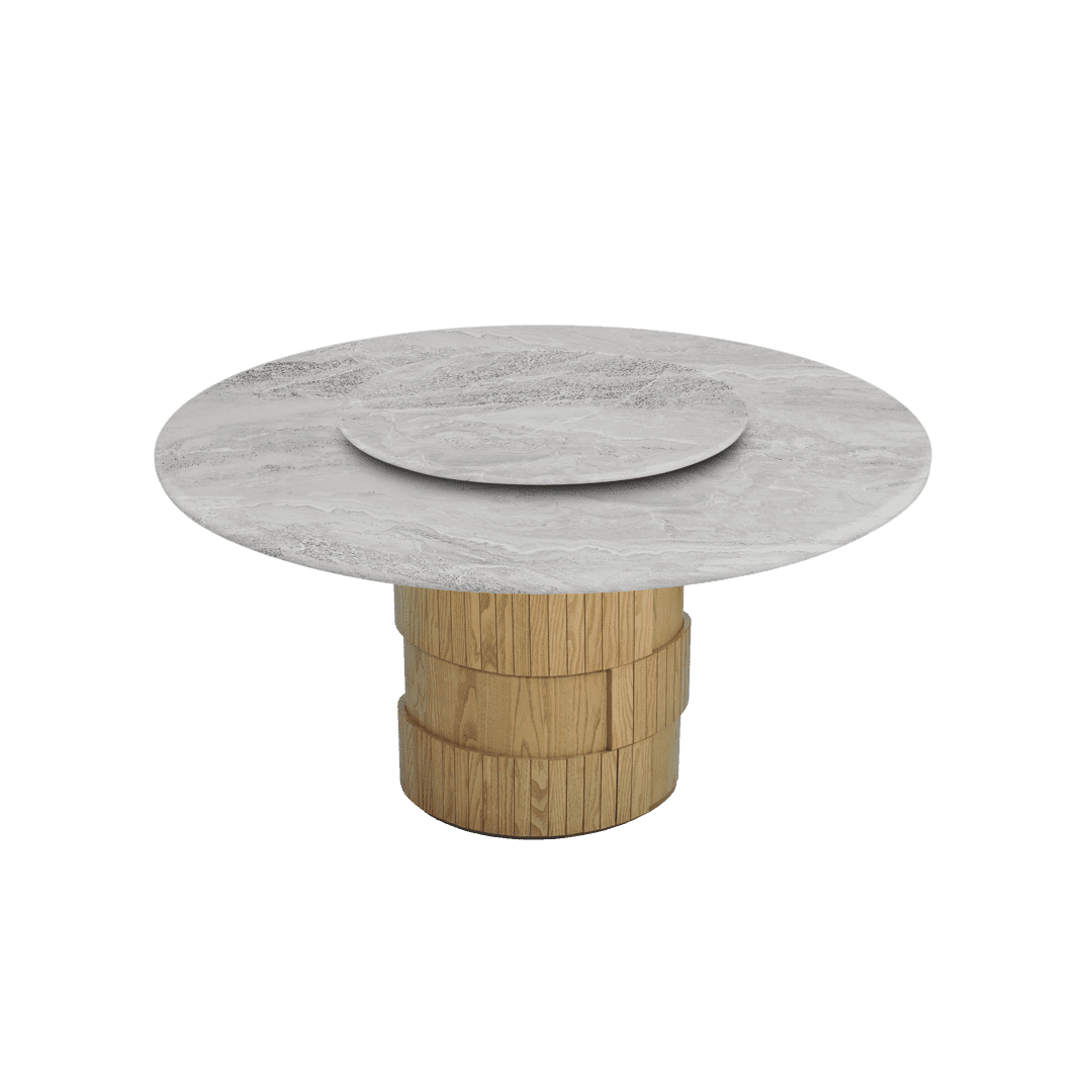 Mix & Match Round Marble Dining Table with Adeline Ash Wood Base (Ø1.5m)