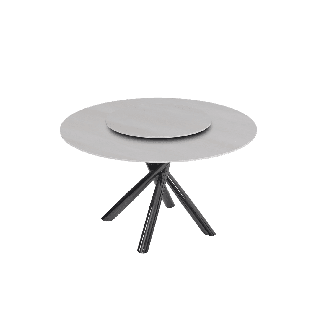 Contemporary Minimalist Round Marble Dining Table with Xyla Black Glossy Metal Leg (Ø1.3m)